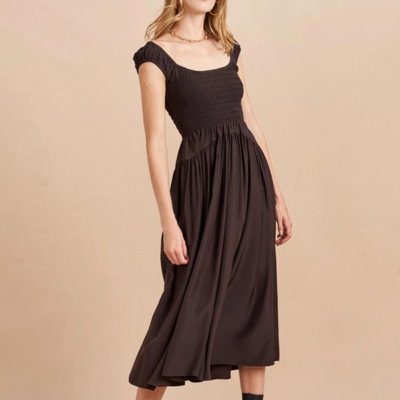 La Ligne Silk Vivian Midi Dress Medium Chocolate - Picture 4 of 8